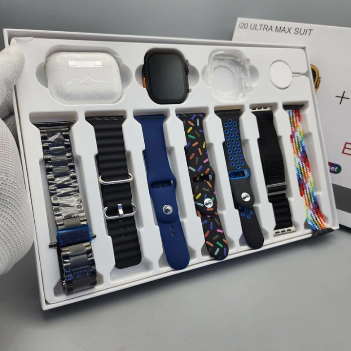 i20 Ultra Max Suit Smartwatch with 7 Straps + Airpods